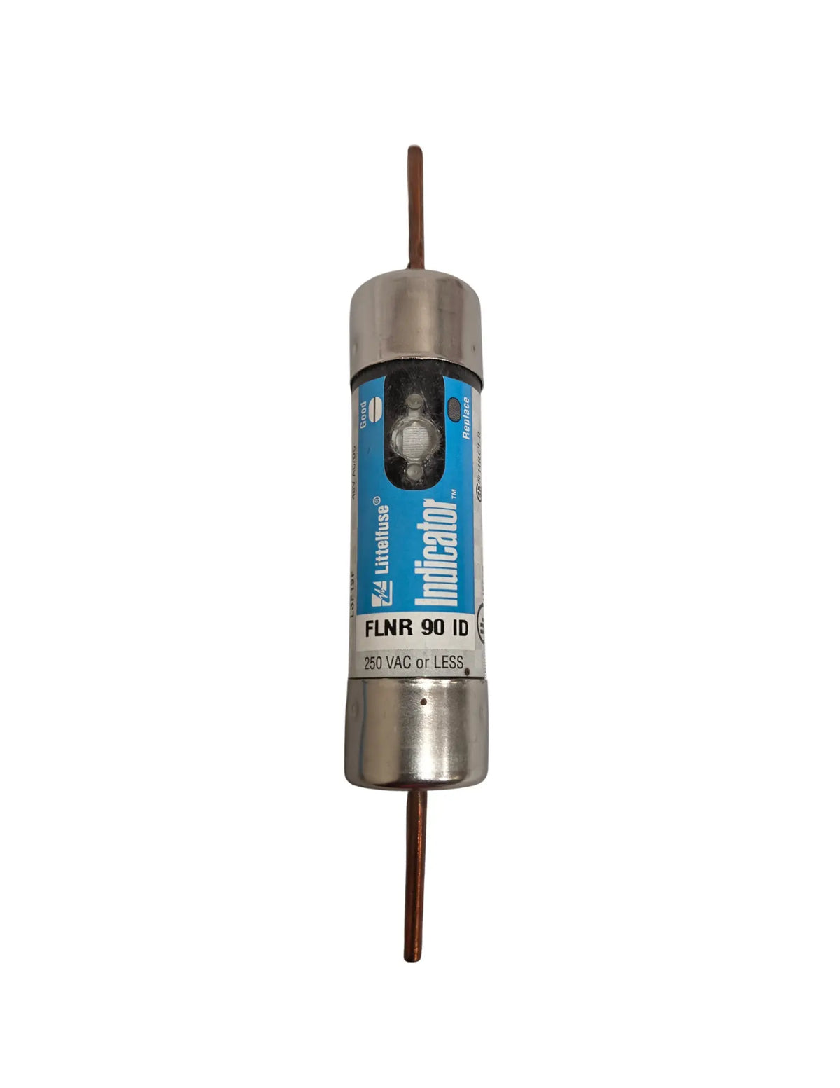 Littelfuse FLNR090ID 90A Class RK5 indicating time-delay knife-blade fuse compatible with center pivot electronics