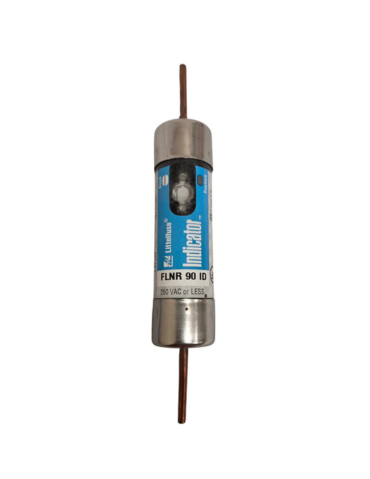 Littelfuse FLNR090ID 90A Class RK5 indicating time-delay knife-blade fuse compatible with center pivot electronics